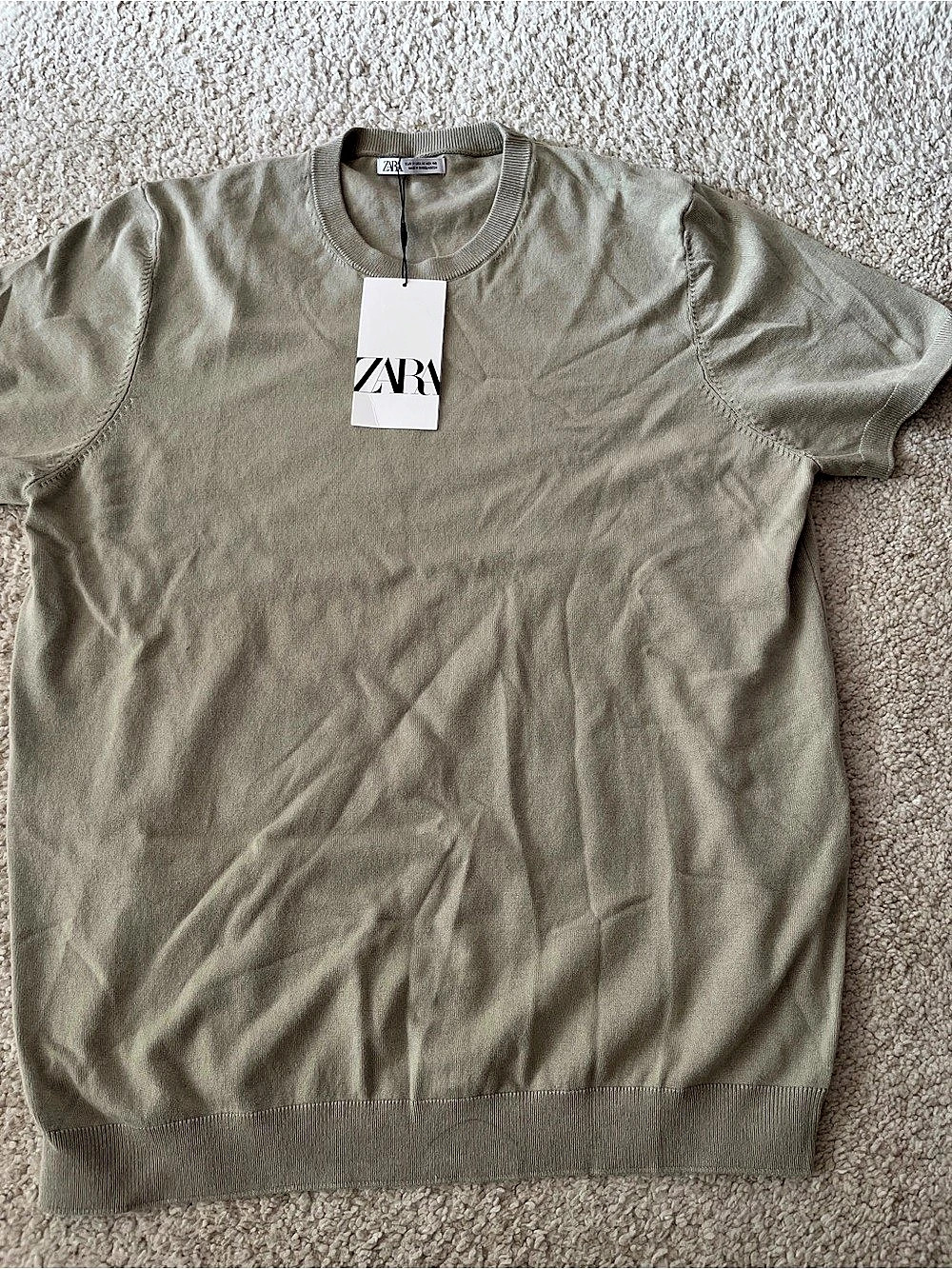 Zara Men’s Crew Neck Knit Top in Green NWT